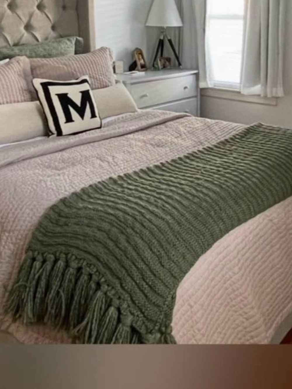 Green Threshold Knit Throw Blanket with tassels
